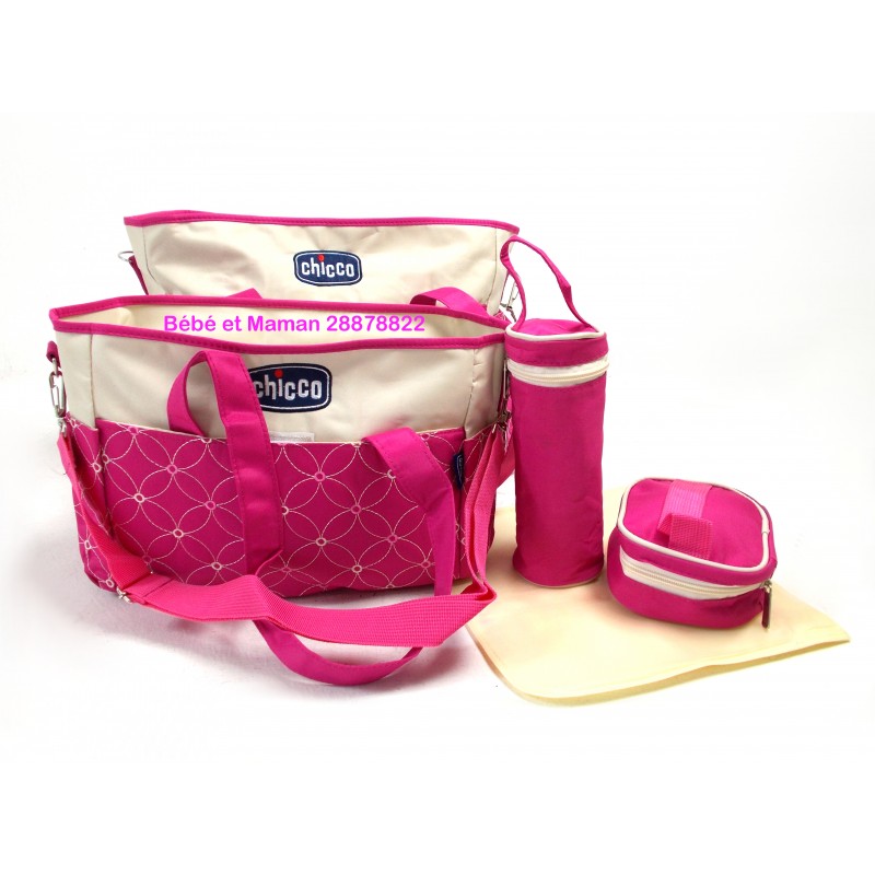 Sac Maman Chicc 5 Pieces Fleuri Rose